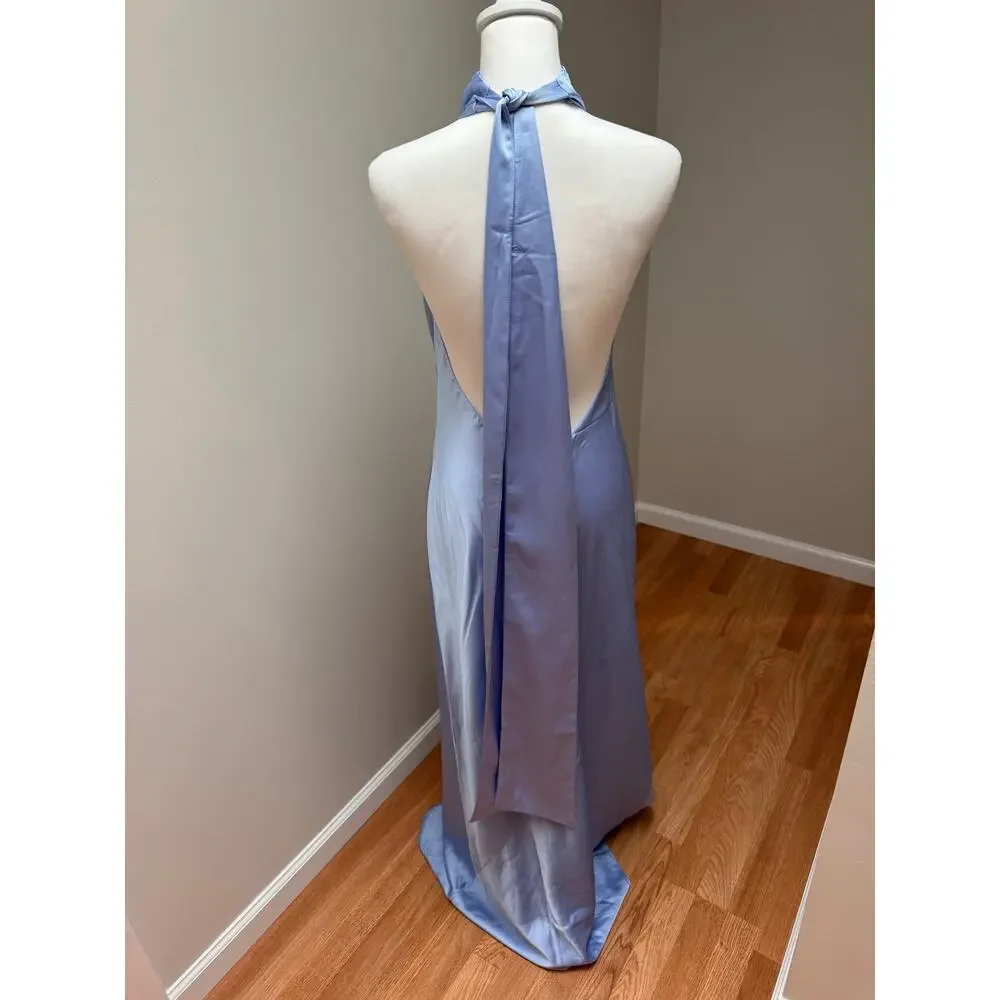 Show Me Your Mumu Lisa Maxi Dress Borrowed Blue Luxe Satin Size Medium - Picture 7 of 9